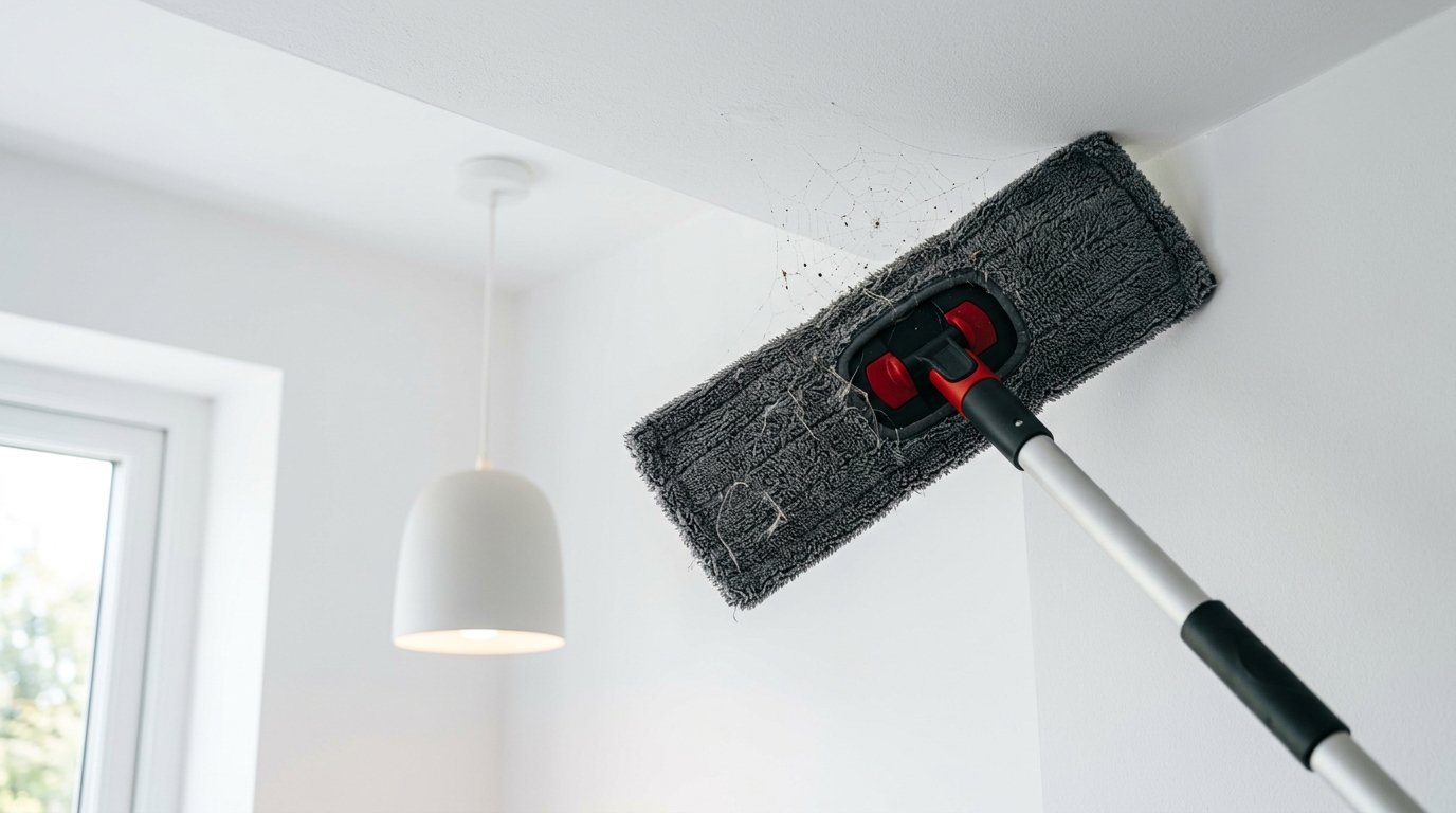 erfahren Sie die professionelle Hygienikers-Methode, um Spinnweben effektiv aus Ecken zu entfernen und unschöne Verschmierungen zu vermeiden