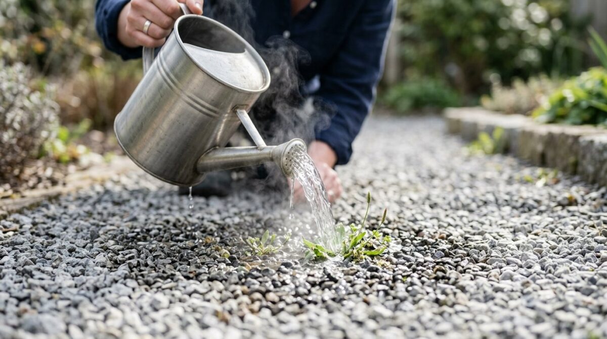 entdecken Sie 3 natürliche Methoden zur Unkrautbekämpfung auf Kieswegen ohne Chemikalien und Wasserverschwendung für den Sommer